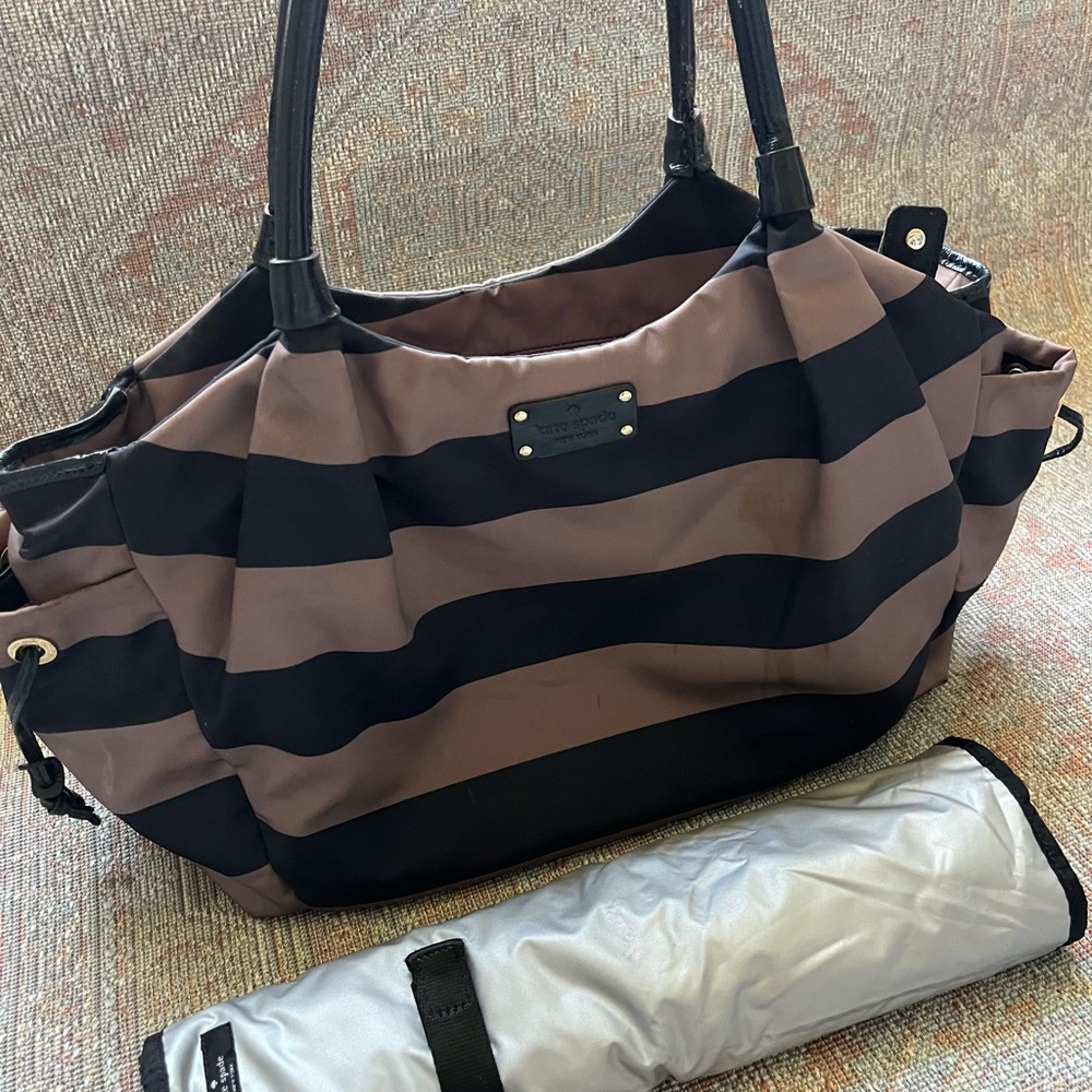Kate Spade New York Cambridge Stripe Stevie Diaper Bag in Dark Blue and Gray